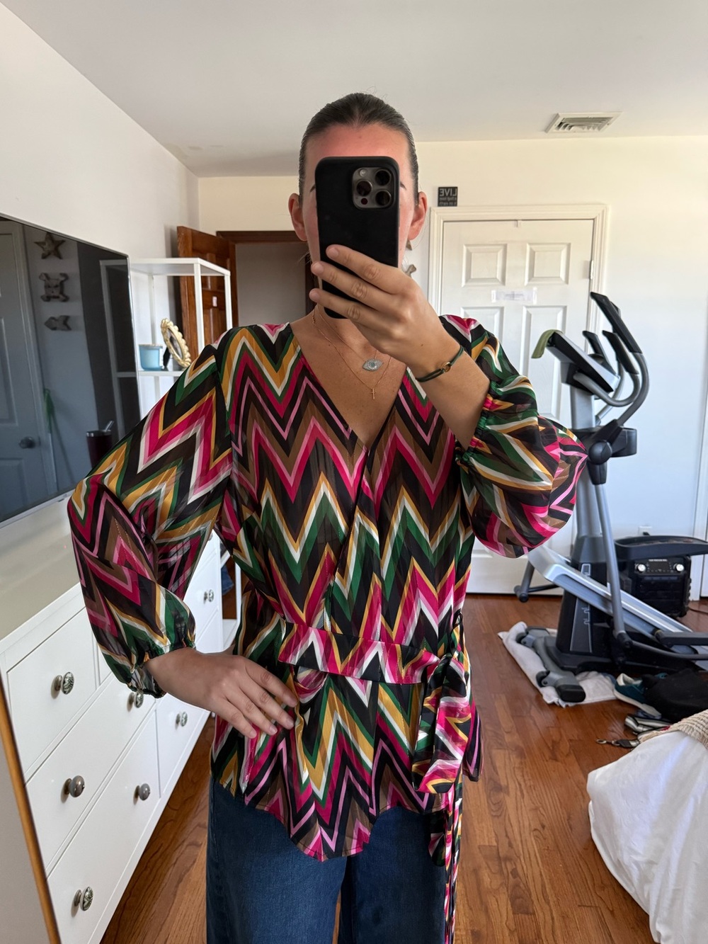 Vibrant Chevron Wrap Blouse